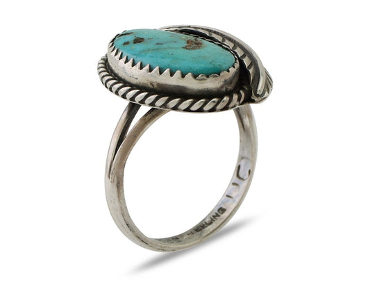 Navajo Handmade Ring 925 Silver Natural Turquoise Artist Signed IJC C.80's