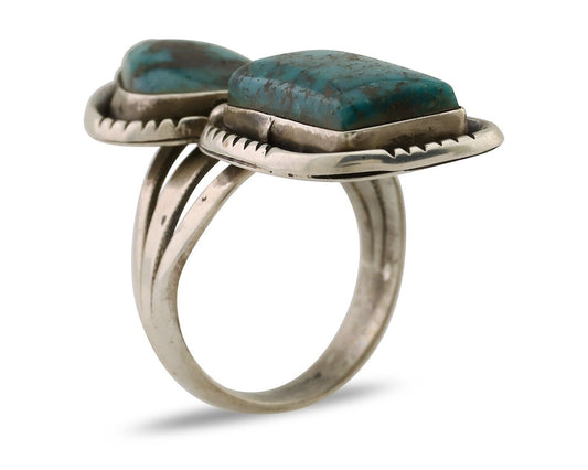 Navajo Handmade Ring 925 Silver Morenci Tuquoise Native American Artist C.80's
