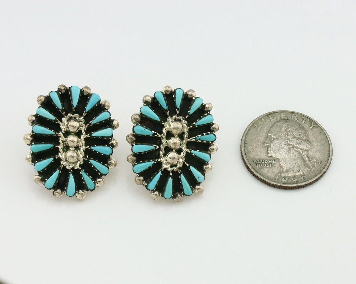 Navajo Earrings 925 Silver Sleeping Beauty Turquoise Signed B Yazzie C.80's