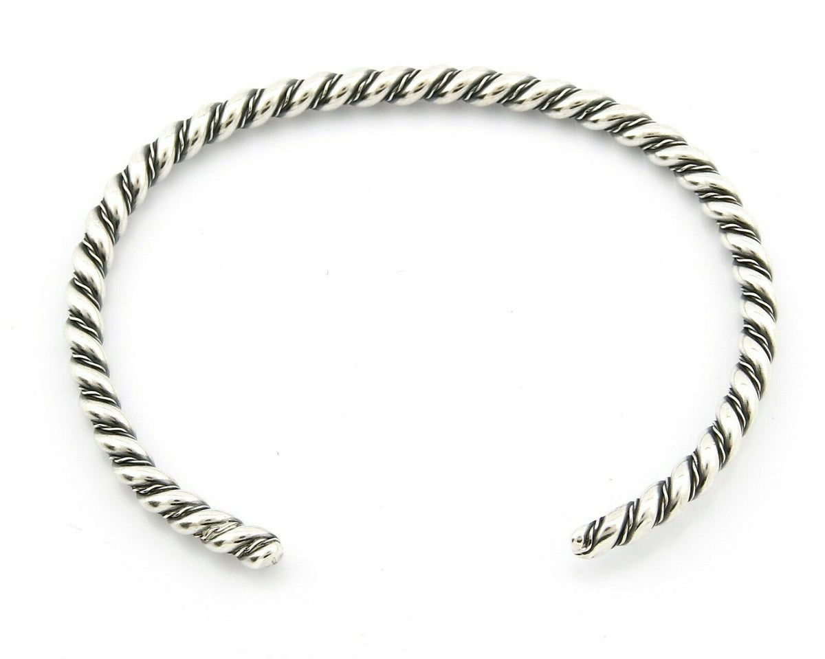 Navajo 3.8 mm Wide 925 Solid Sterling Silver Handmade Hand Stamped Cuff Bracelet