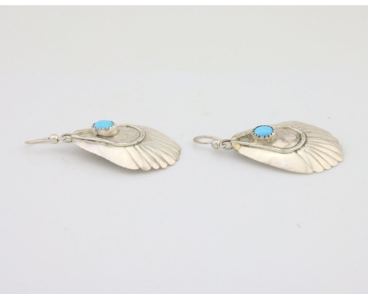 Navajo Earrings 925 Silver Turquoise Artist Signed Dean Brown C.80's