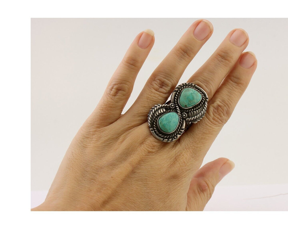 Navajo Handmade Ring 925 Silver Natural Tuquoise Native American Artist C.80's