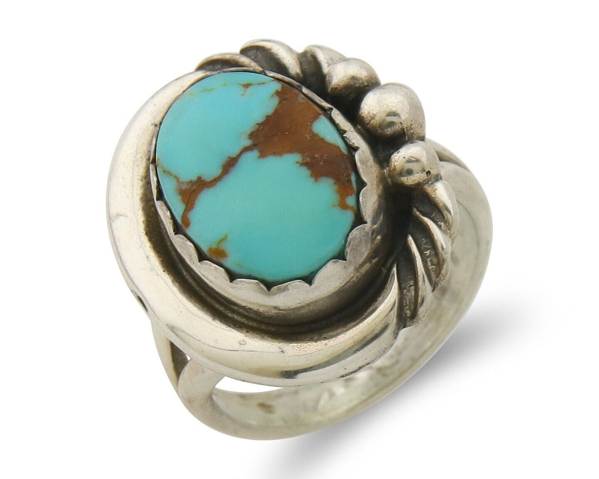 Navajo Ring 925 Sterling Natural Blue Turquoise Native Artist C.80's Size 5.2