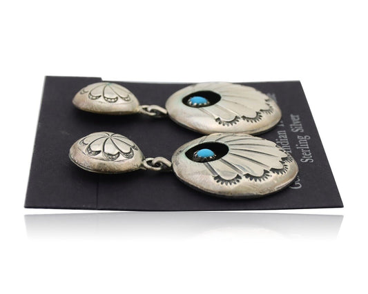 Navajo Dangle Earrings 925 Silver Natural Turquoise Native American Artist C.80s