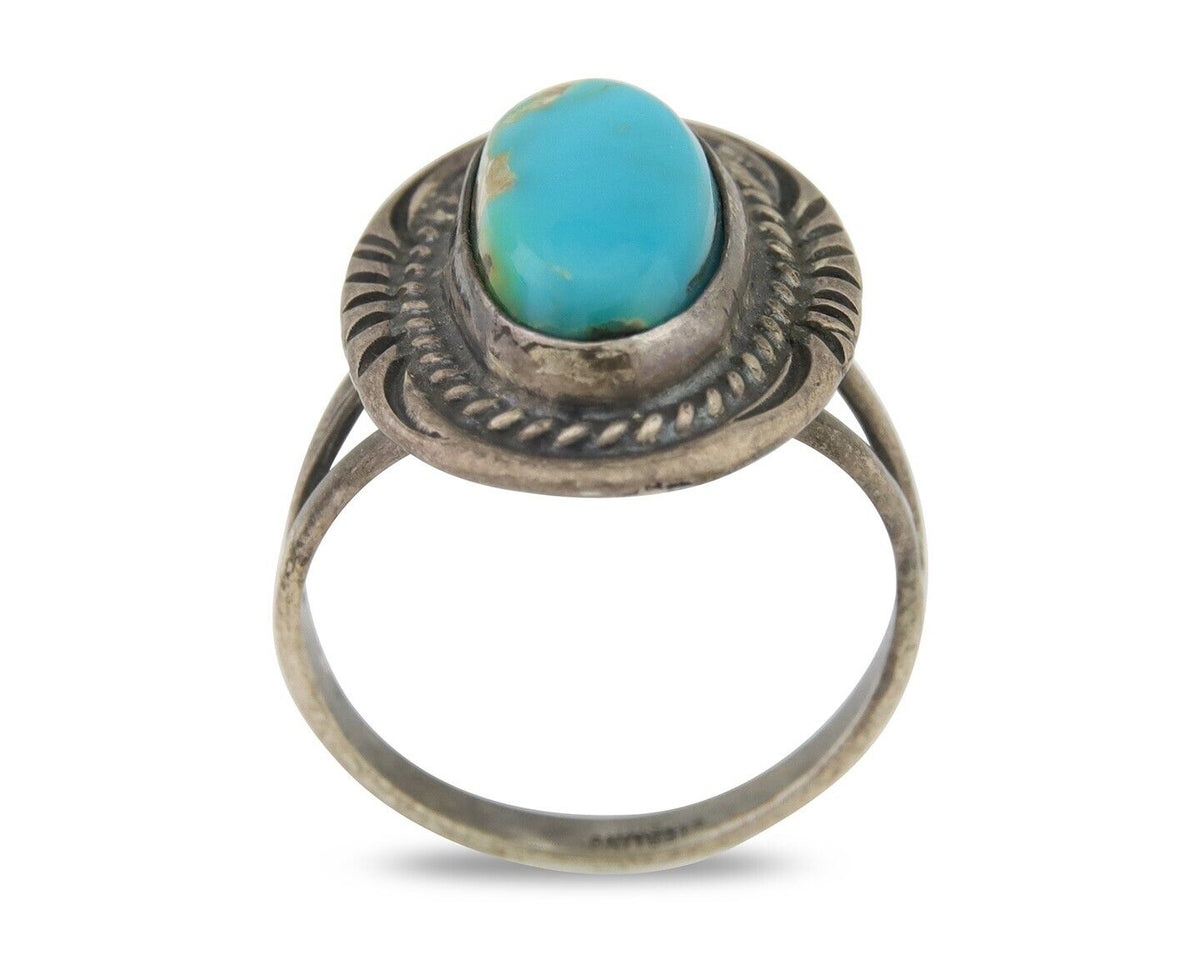 Navajo Handmade Ring 925 Silver Natural Turquoise Native Artist C.80's