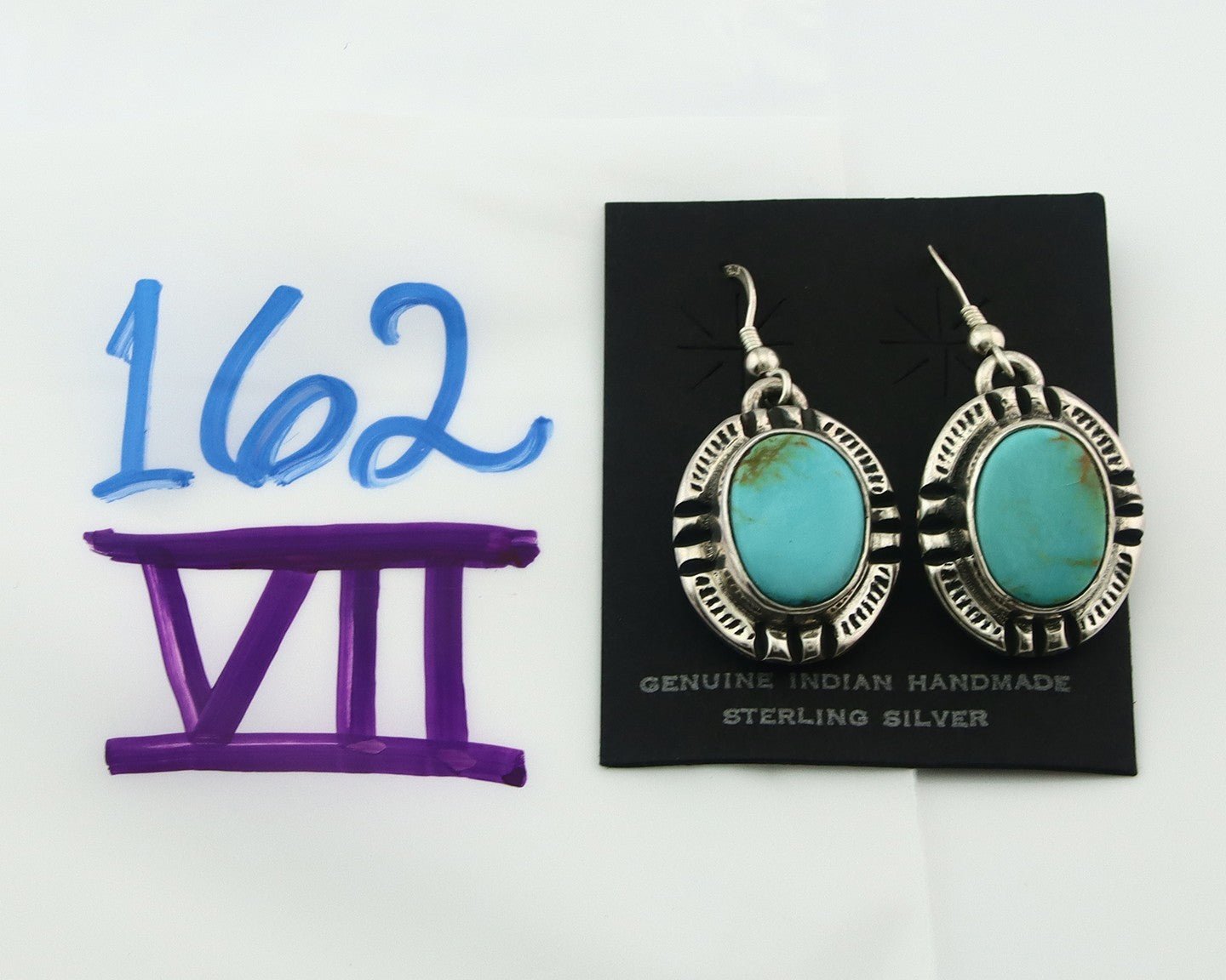 Navajo Earrings Sterling Silver Natural Turquoise Vintage Signed Gecko