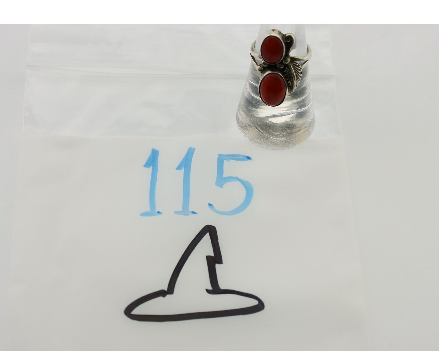 Navajo Ring 925 Silver Natural Mediterranean Coral Artist Signed A C.80's
