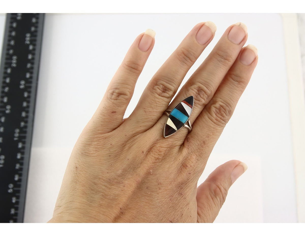 Vintage Zuni Ring 925 Sterling Silver Natural Gemstone Size 7.75