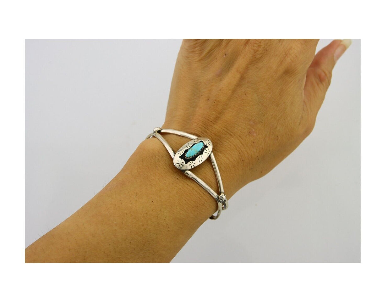 Navajo Cuff Bracelet 925 Silver Turquoise Cuff Artist Signed IJC C.80's