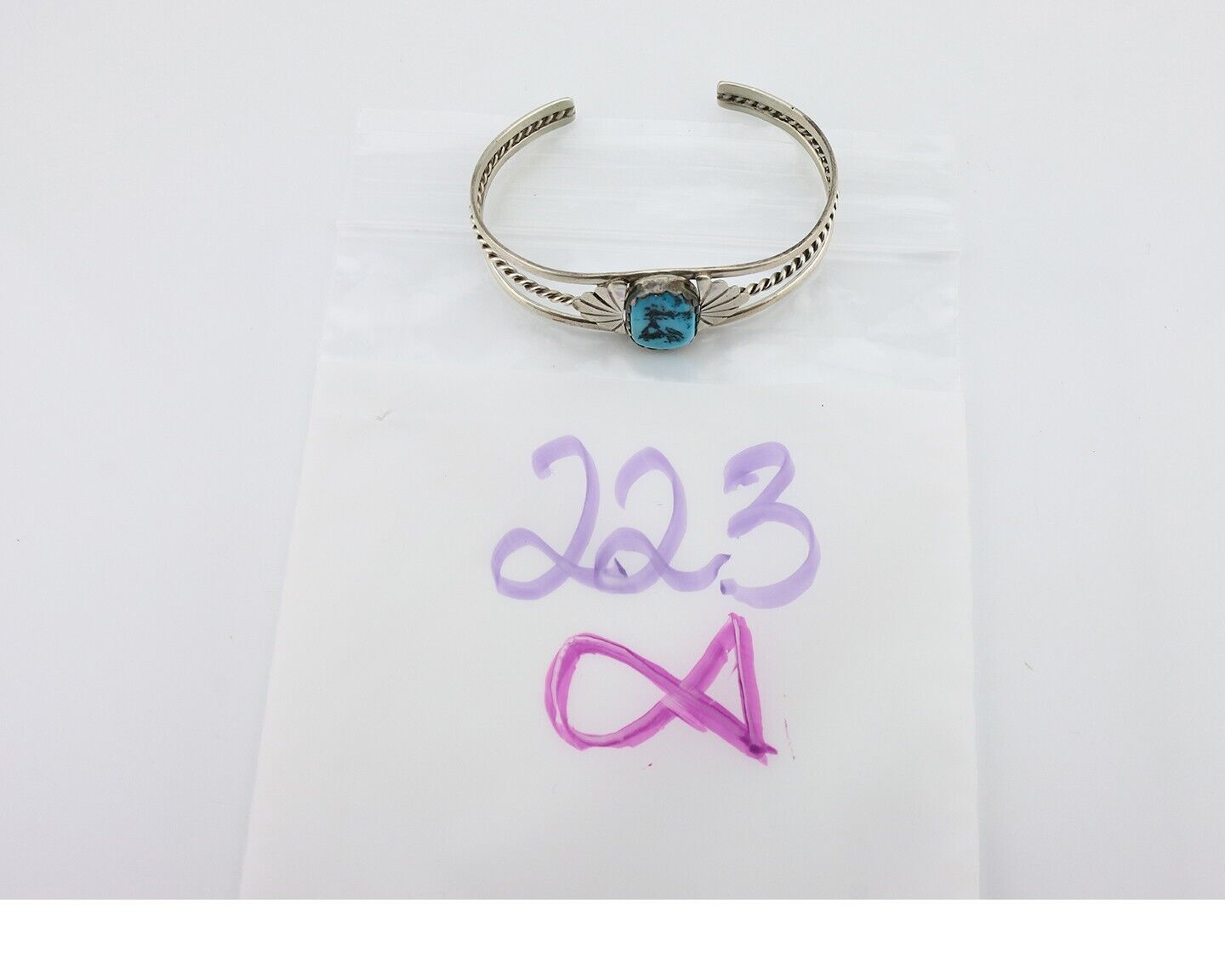 Navajo Bracelet 925 Silver Sleeping Beauty Turquoise Artist Signed LT CHEE C80s