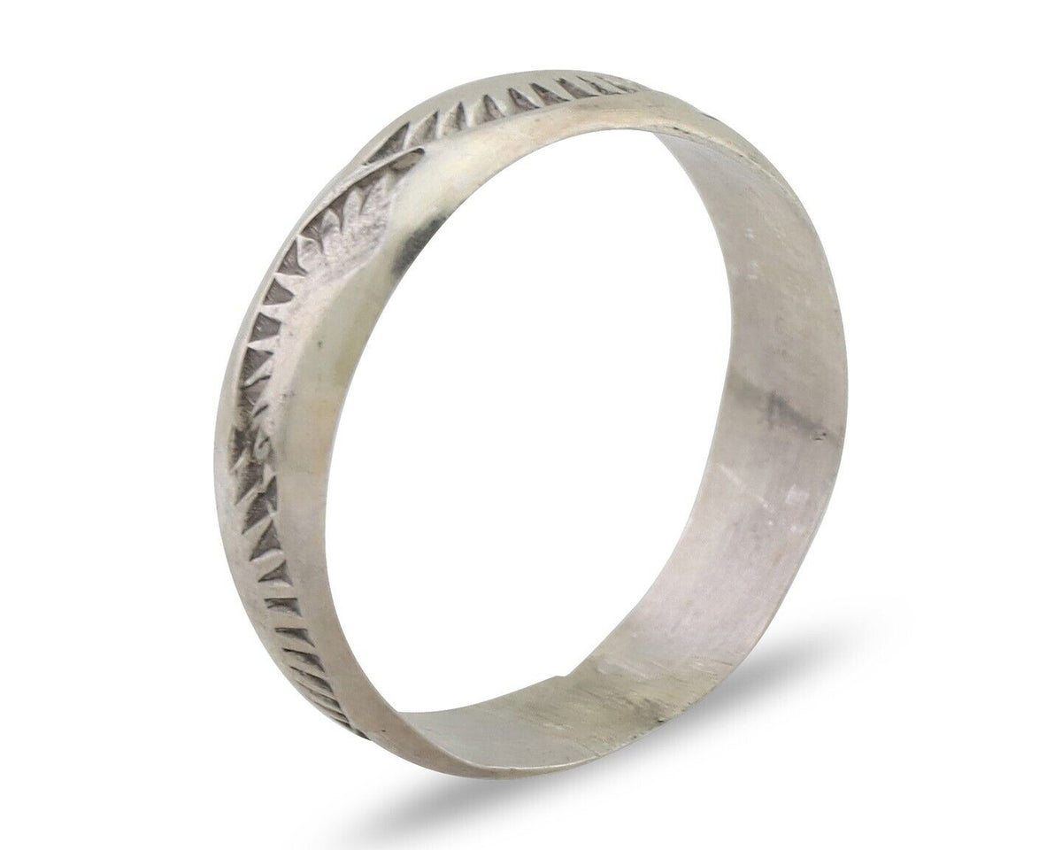 Navajo Hand Stamped Band 925 Silver 5.0 mm Signed Larry Chavez Size 6.75 C.80's