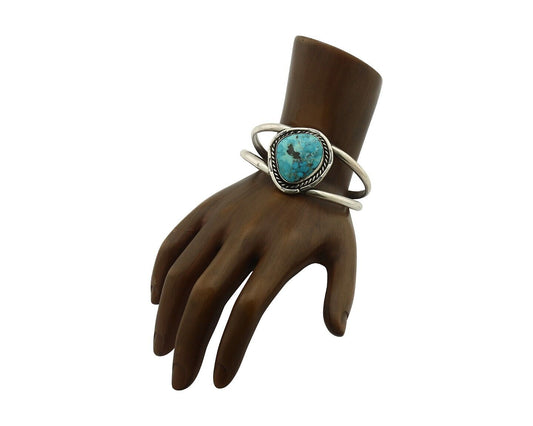 Navajo Bracelet 925 Silver Fox Mine Turquoise Native American Artist C.80's