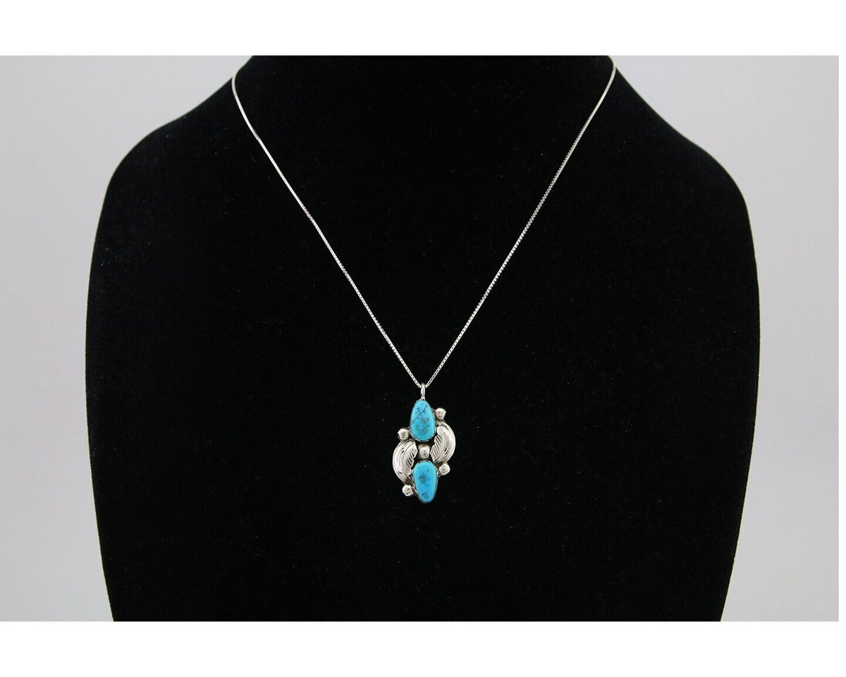 Navajo Turquoise Handmade Necklace 925 Silver Signed Simplicio C.80's