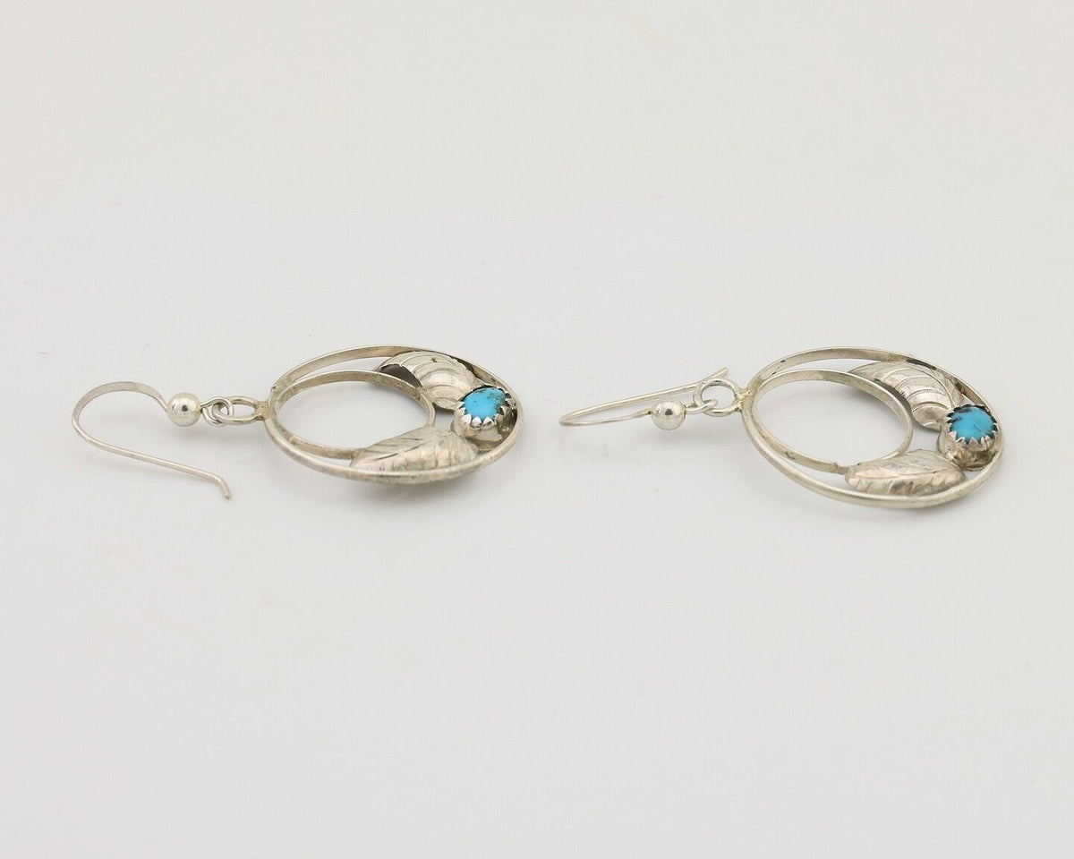 Navajo Handmade Dangle Earrings 925 Silver Blue Turquoise Native Artist C.80's