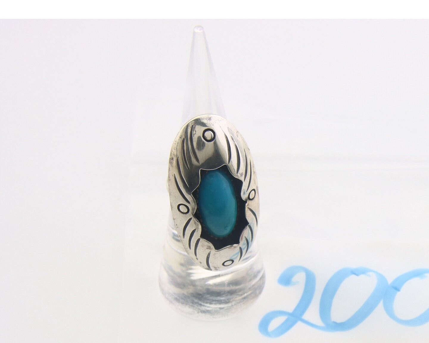Navajo Ring 925 Sterling Turquoise Handmade Native Artist C.80's Size 5.75