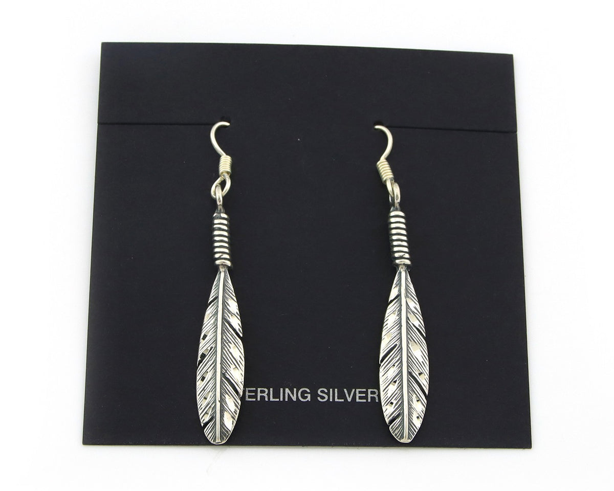 Navajo Eagle Feather Earrings Sterling Silver Dangle Vintage