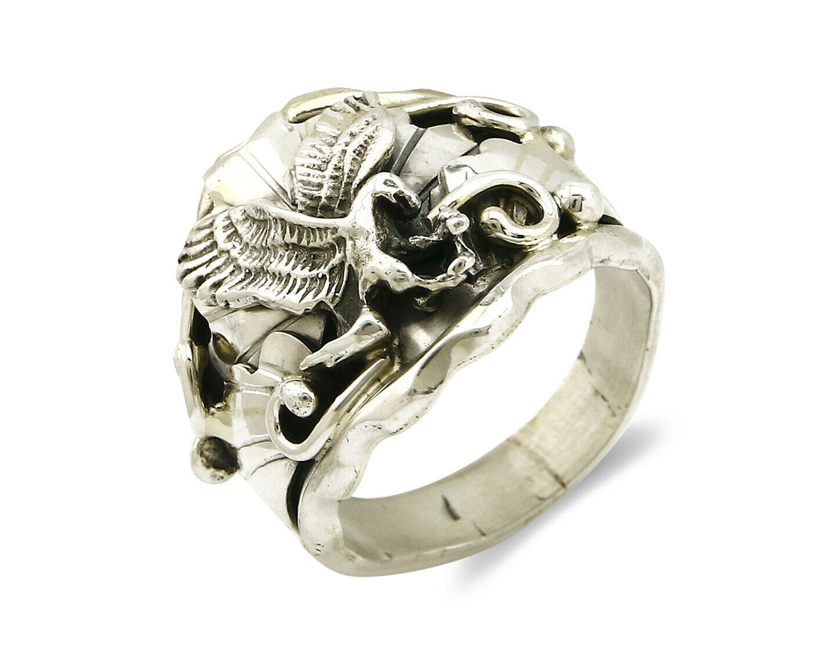 Navajo Eagle Ring .925 SOLID Silver & 12k GF Handmade Signed Artist S Circa 1980