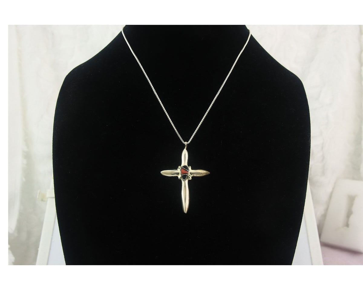 Navajo Cross Necklace Sterling Silver Authentic Natural Gemstones Signed M