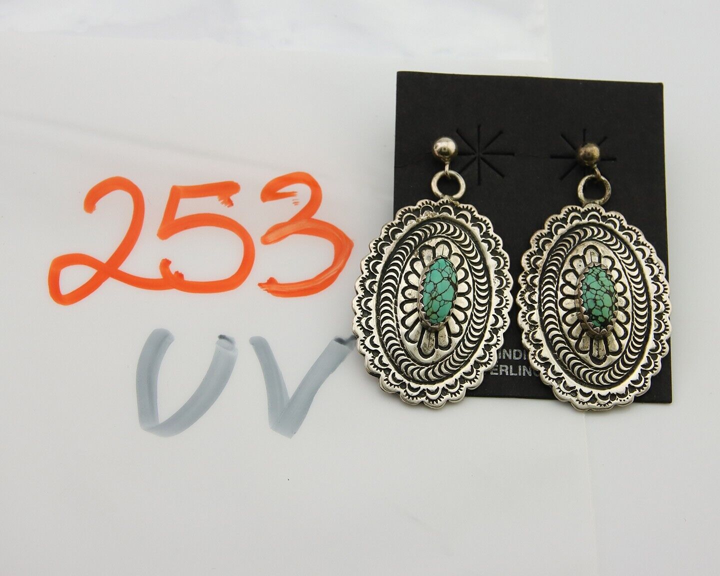 Navajo Bracelet 925 Silver Concho Hand Stamped Turquoise Native Artist C.80's