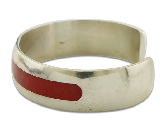 Vintage Navajo Bracelet 925 Silver Authentic Traditional Coral Signed V Benally