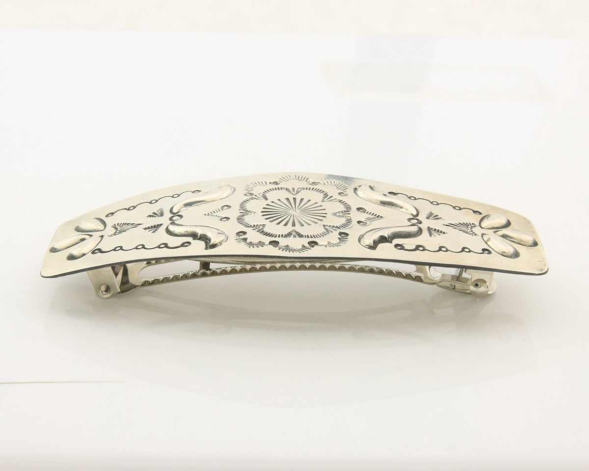 Vintage Navajo Barrette 925 Sterling Silver Hand Stamped Signed Arthur Platero