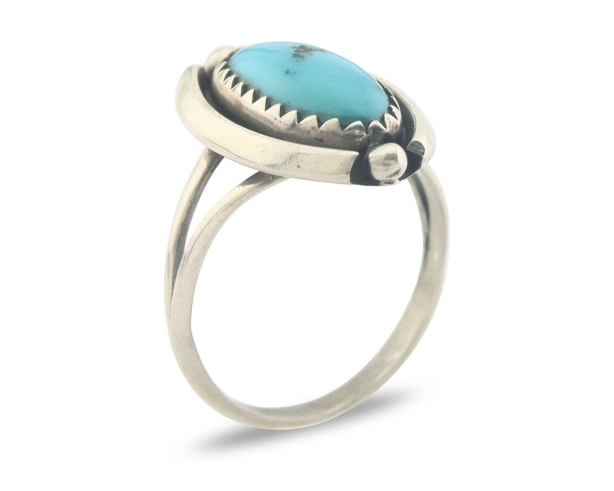 Navajo Ring 925 Sterling Natural Turquoise Native Artist C.80's Size 5.0