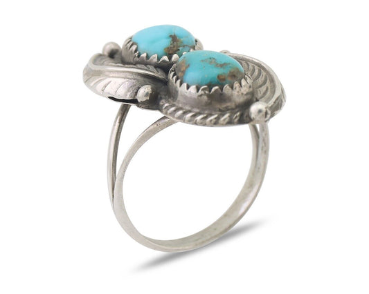 Navajo Ring 925 Silver Natural Blue Gem Turquoise Artist Signed MC C.80's