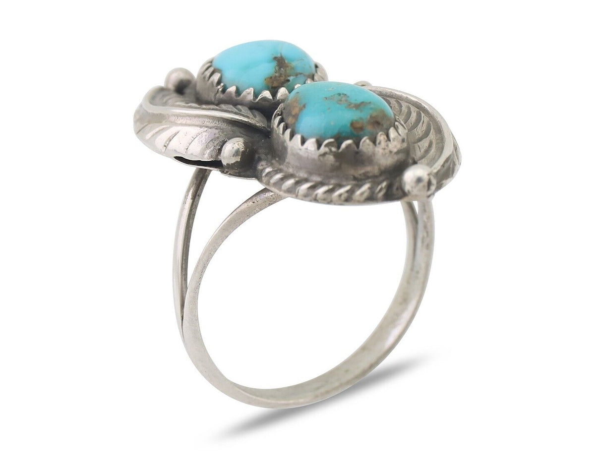 Navajo Ring 925 Silver Natural Blue Gem Turquoise Artist Signed MC C.80's