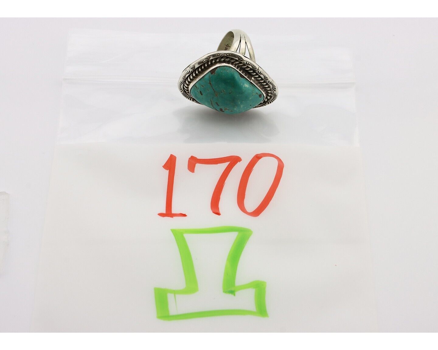 Navajo Ring .925 Silver Natural Blue Turquoise Signed Lee Bennett C.80's