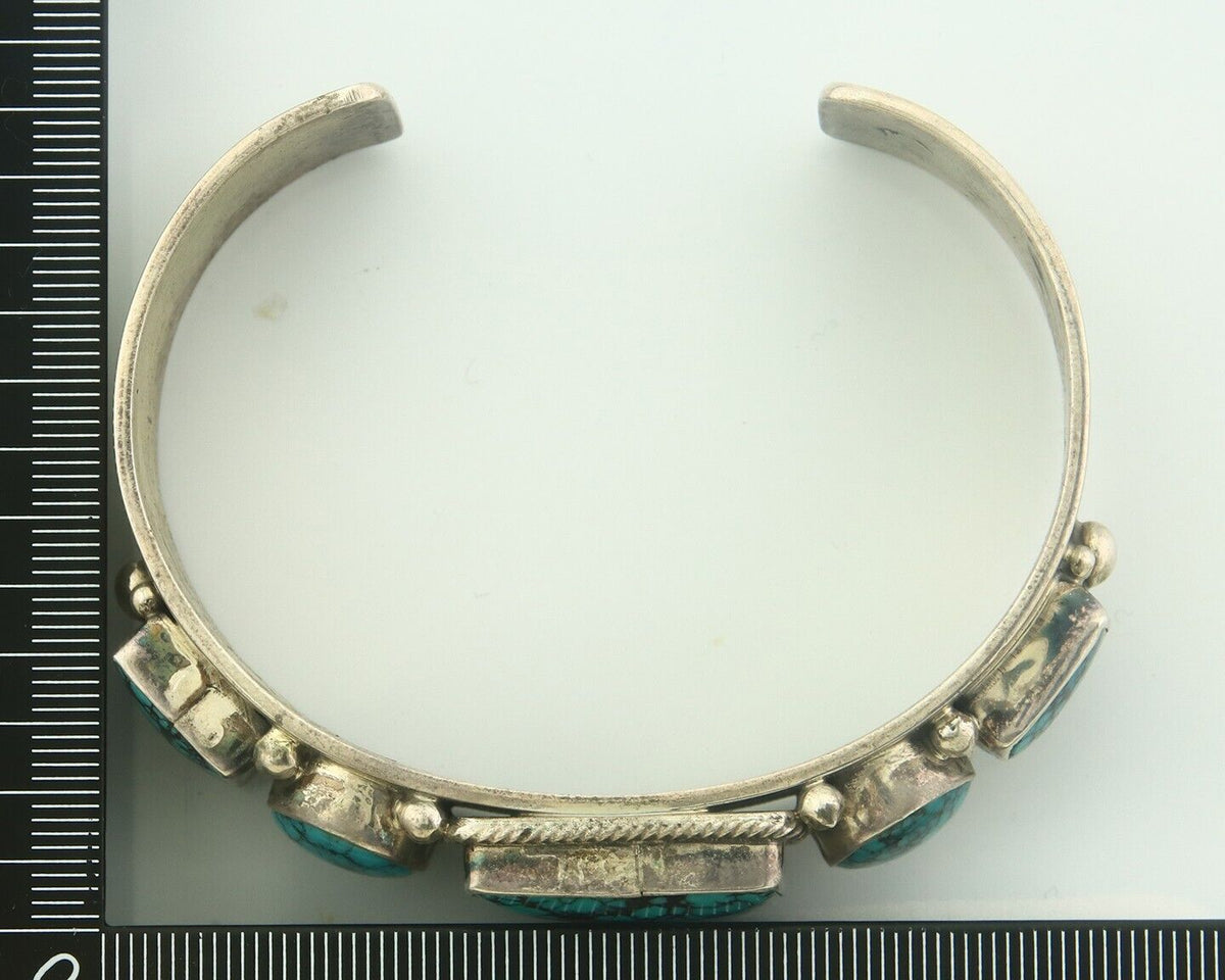 Men Navajo Bracelet 925 Silver Turquoise Cuff Signed ROIE JAQUE C.80's