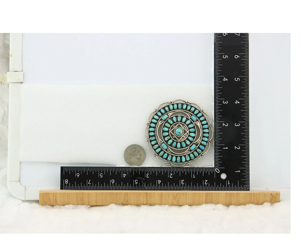 Navajo Handmade Pin Sterling Silver Turquoise Vintage Artist Signed LMB 3 in