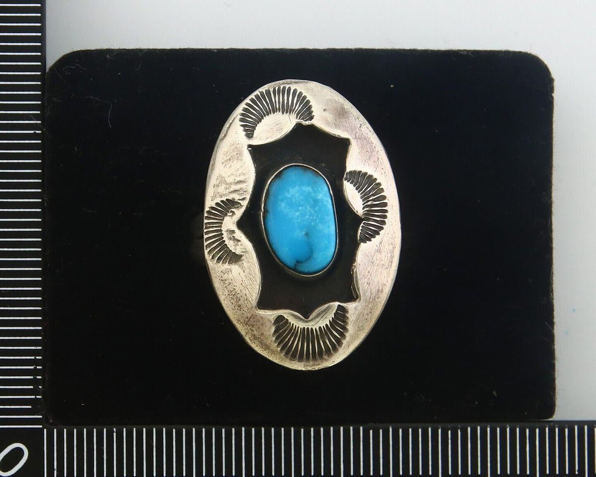 Navajo Ring 925 Sterling Turquoise Handmade Native Artist C.80's Size 8.35