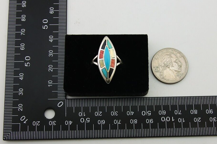 Navajo Ring 925 Silver Turquoise Shell Onyx Spiney Oyster Native Artist C80's