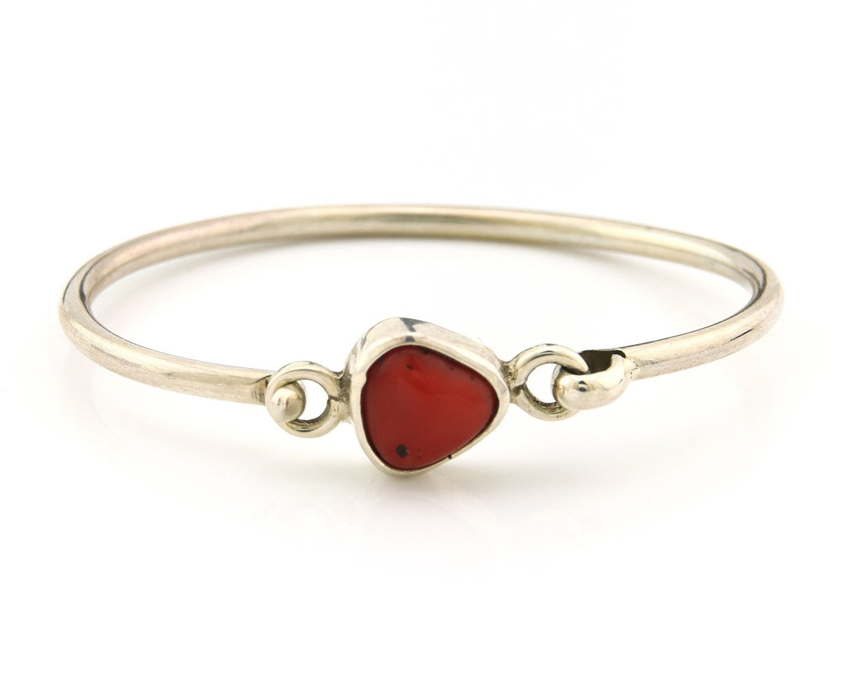 Navajo Bracelet Sterling Silver Natural Red Coral Artist Signed Sunrise