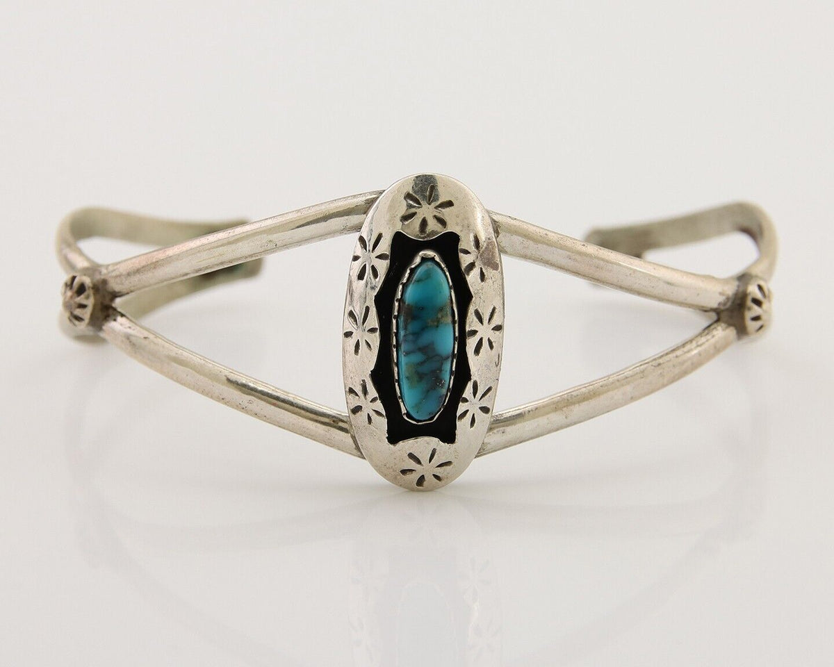 Navajo Hand Stamped Cuff Bracelet Turquoise 925 Silver Native American Artist