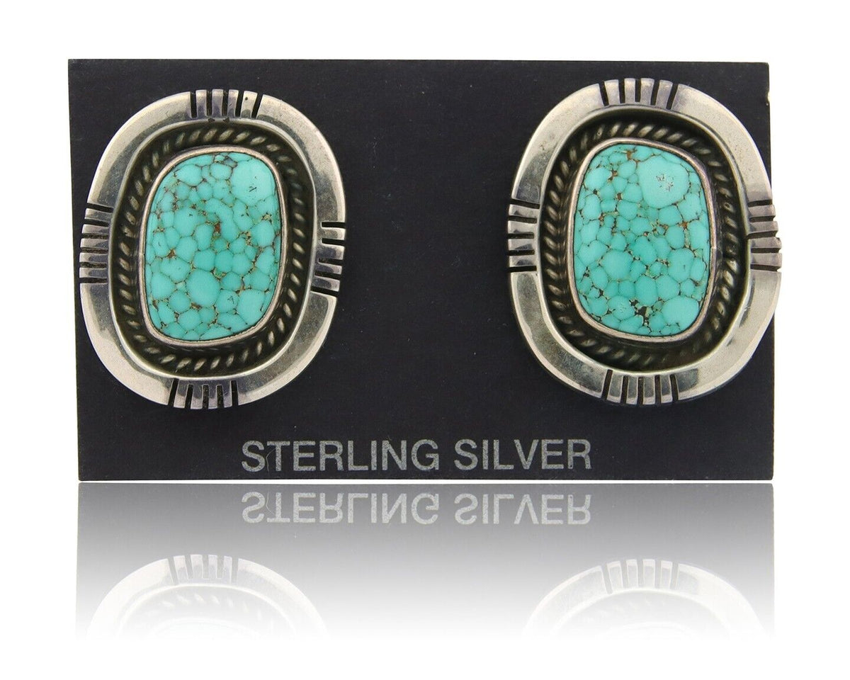 Navajo Earrings 925 Silver Spiderweb Turquoise Artist Signed Harold Becenti C80s