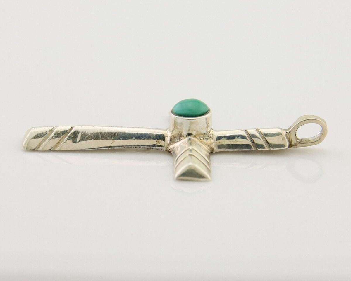Navajo Sand Cast Cross Pendant 925 Silver Turquoise Artist Signed J Yazzie C.80s