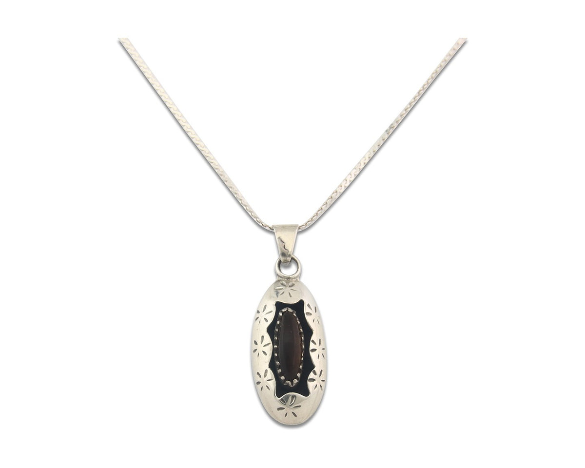Navajo Sterling Silver Necklace Authentic Tiger Eye Sapphire Vintage Handmade