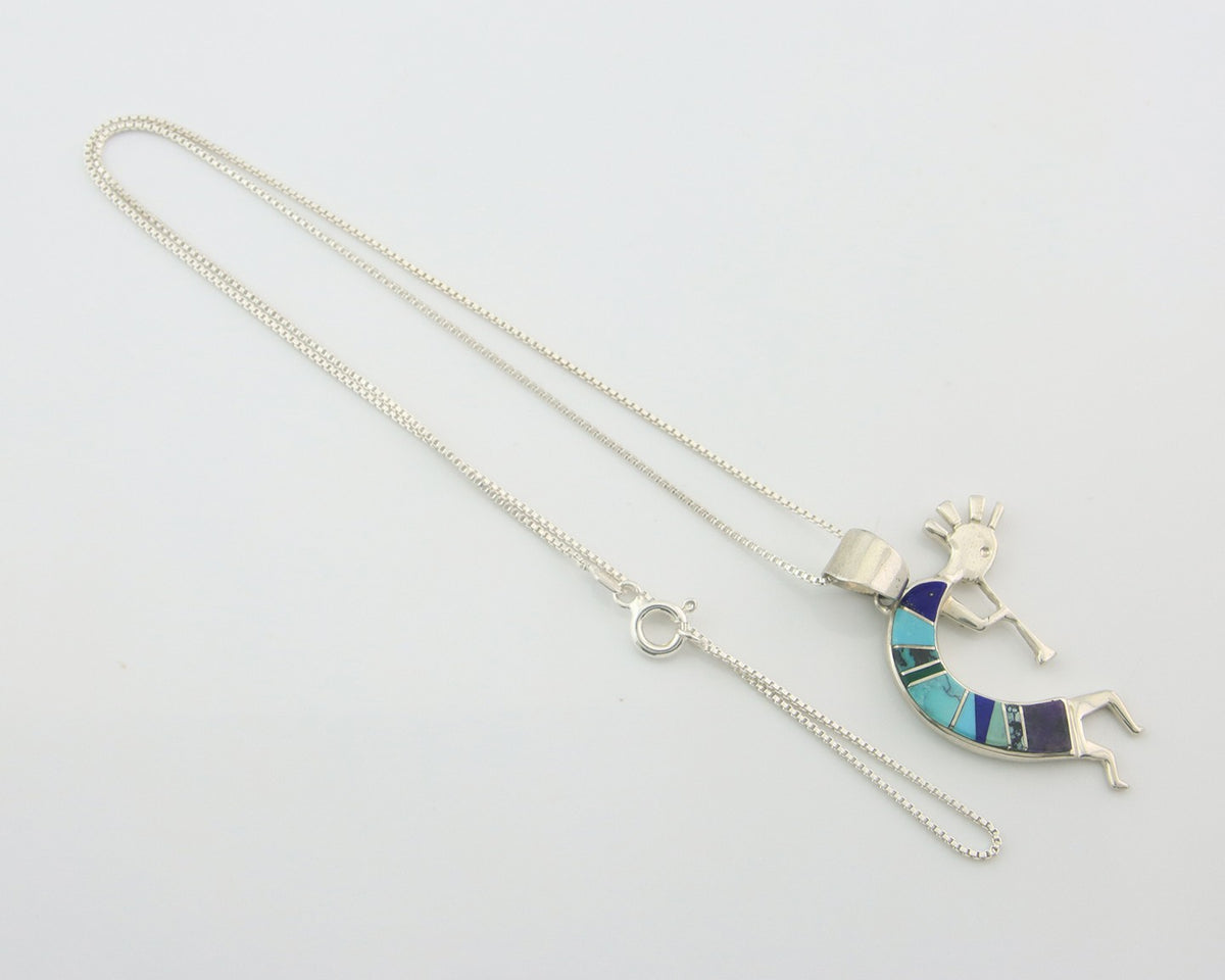 Navajo Kokopelli Necklace Sterling Silver Natural Gemstone Vintage Signed