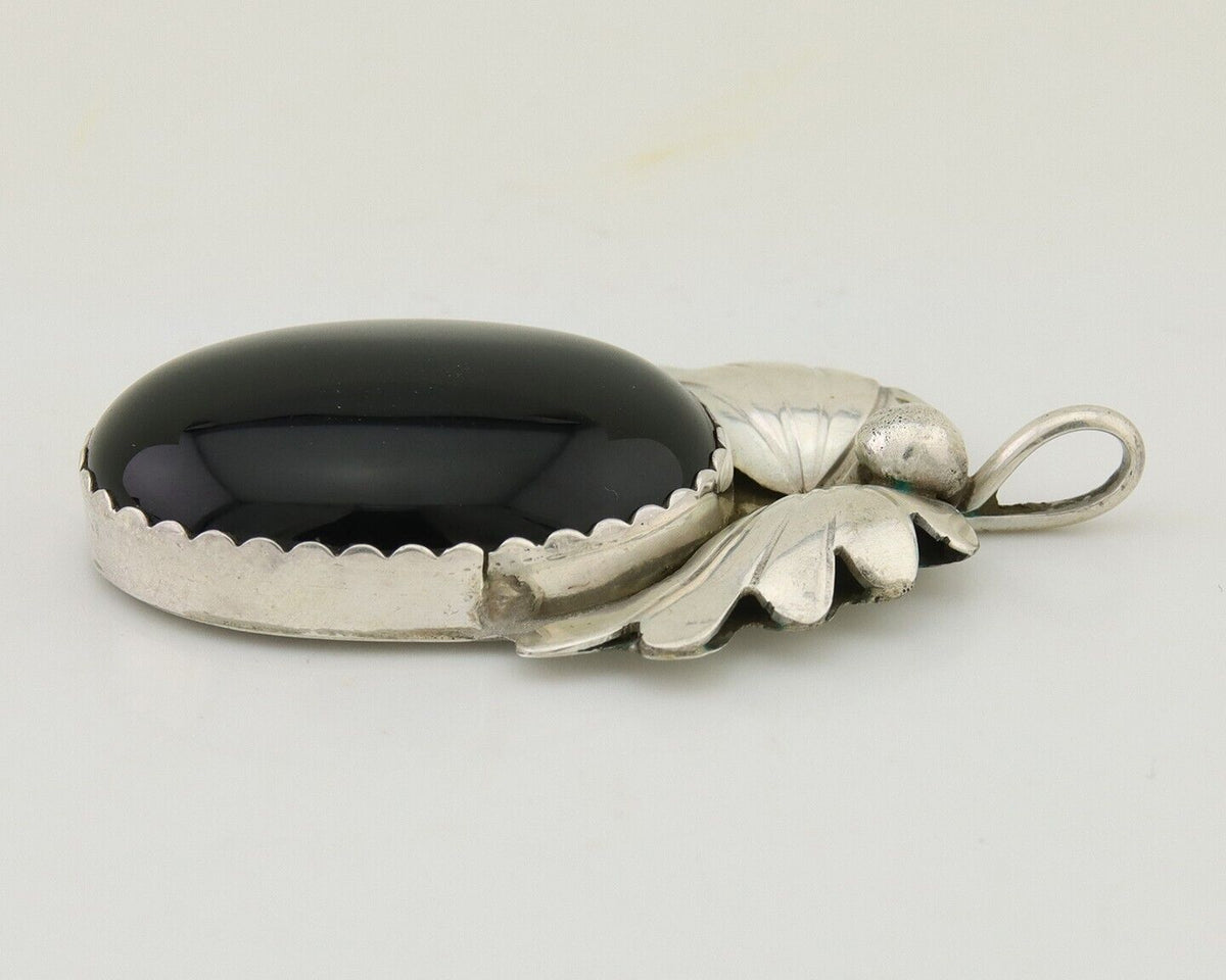Navajo Pendant 925 Silver Natural Onyx Native Artist Signed NS C.80's