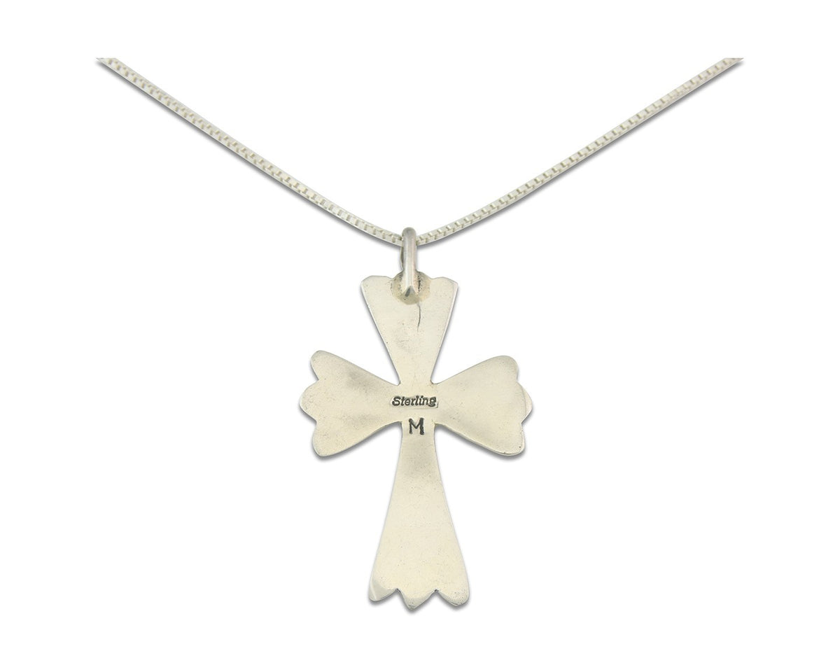 Navajo Cross Necklace Sterling Silver Authentic Natural Gemstones Signed M