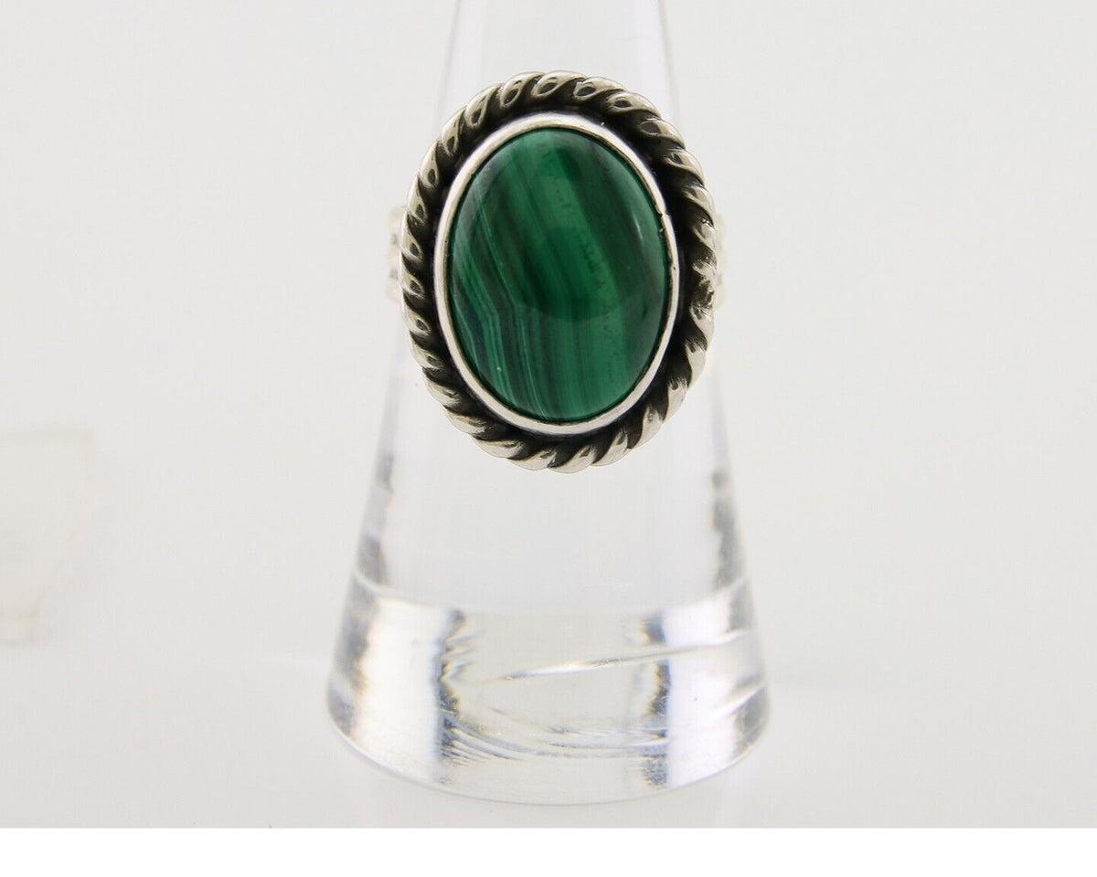 Navajo Ring 925 Silver Natural Malachite Native American Artist C.80's