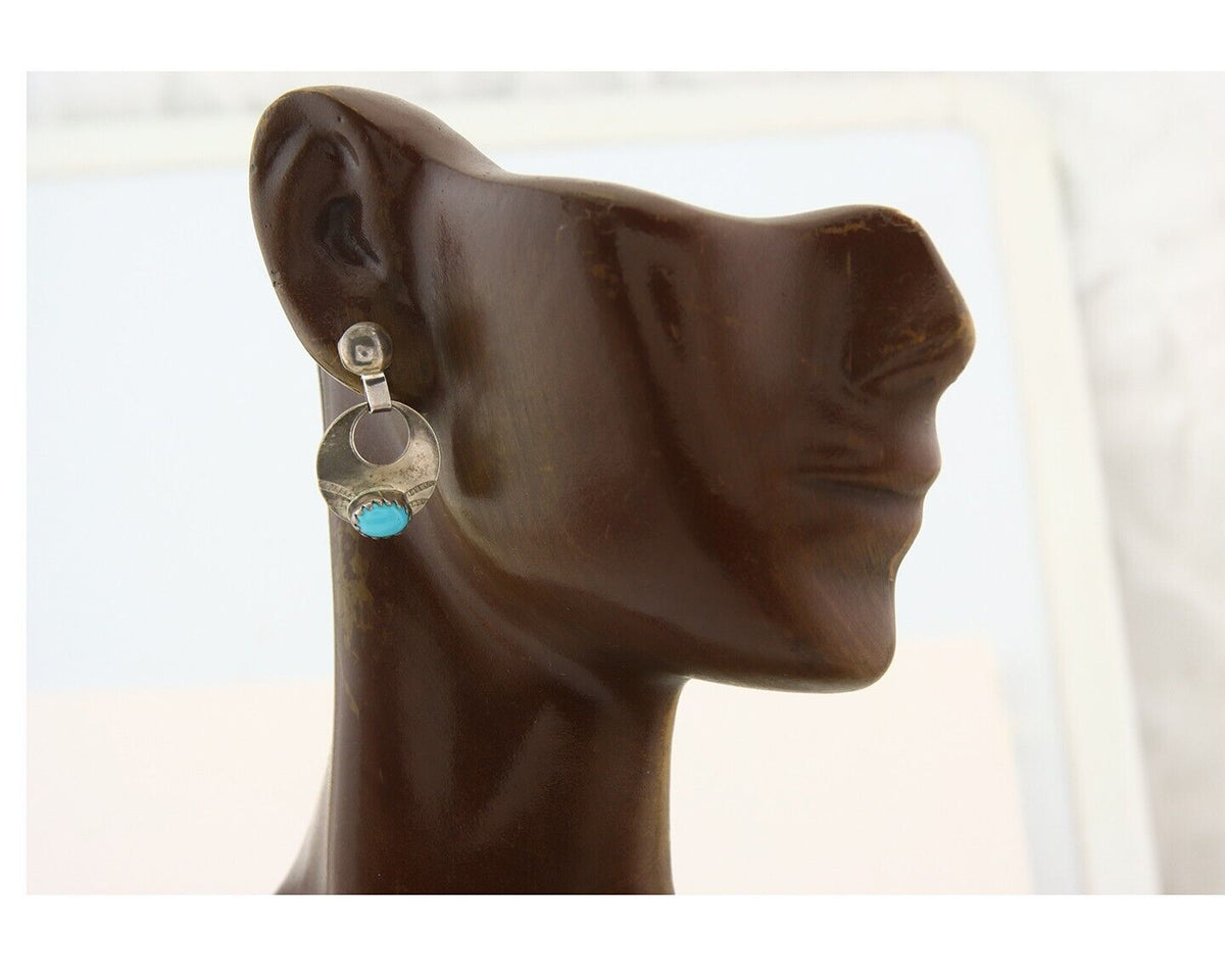 Navajo Dangle Earrings 925 Silver Natural Turquoise Native American Artist C80s