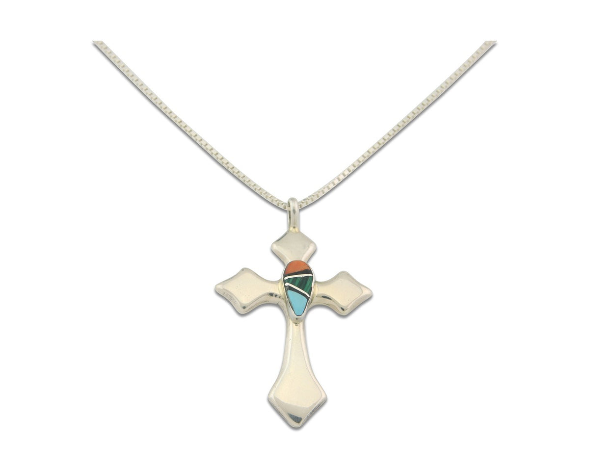 Navajo Cross Necklace Sterling Silver Authentic Natural Gemstones Signed M