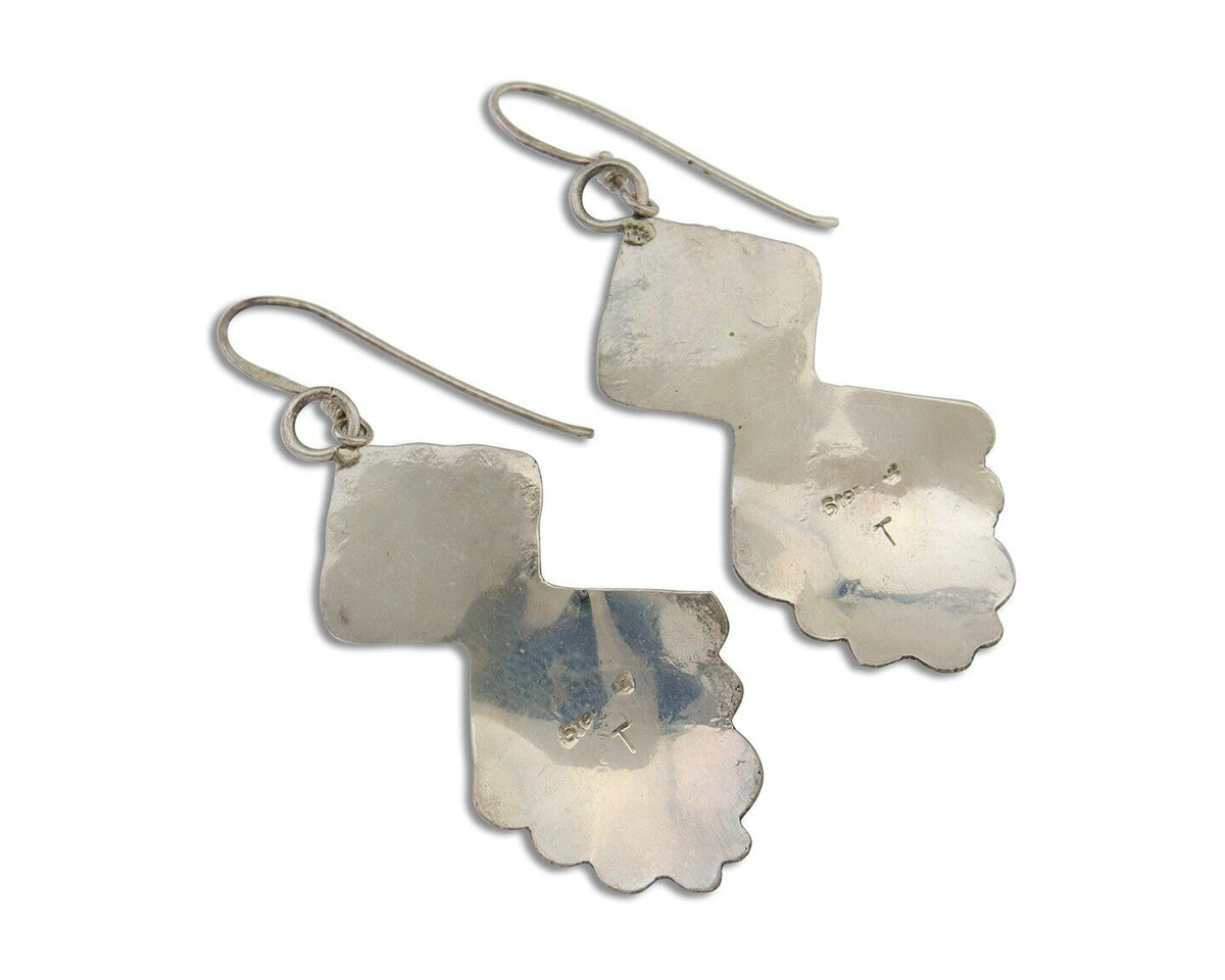 Navajo Dangle Earrings 925 Silver Natural Turquoise Artist Signed T C.80's