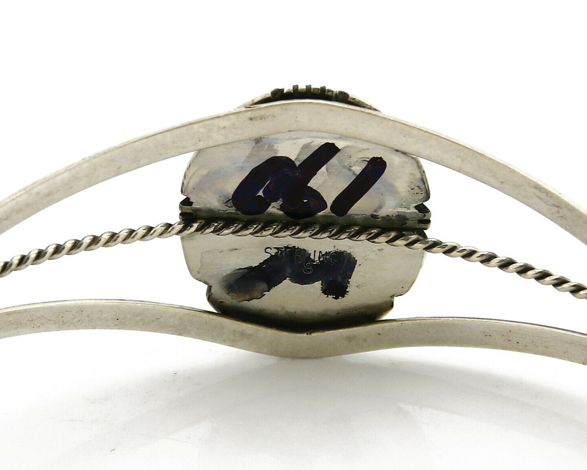 Navajo Bracelet .925 Silver Tiger Eye Sapphire Signed Sapphire Signed Sarah Chee