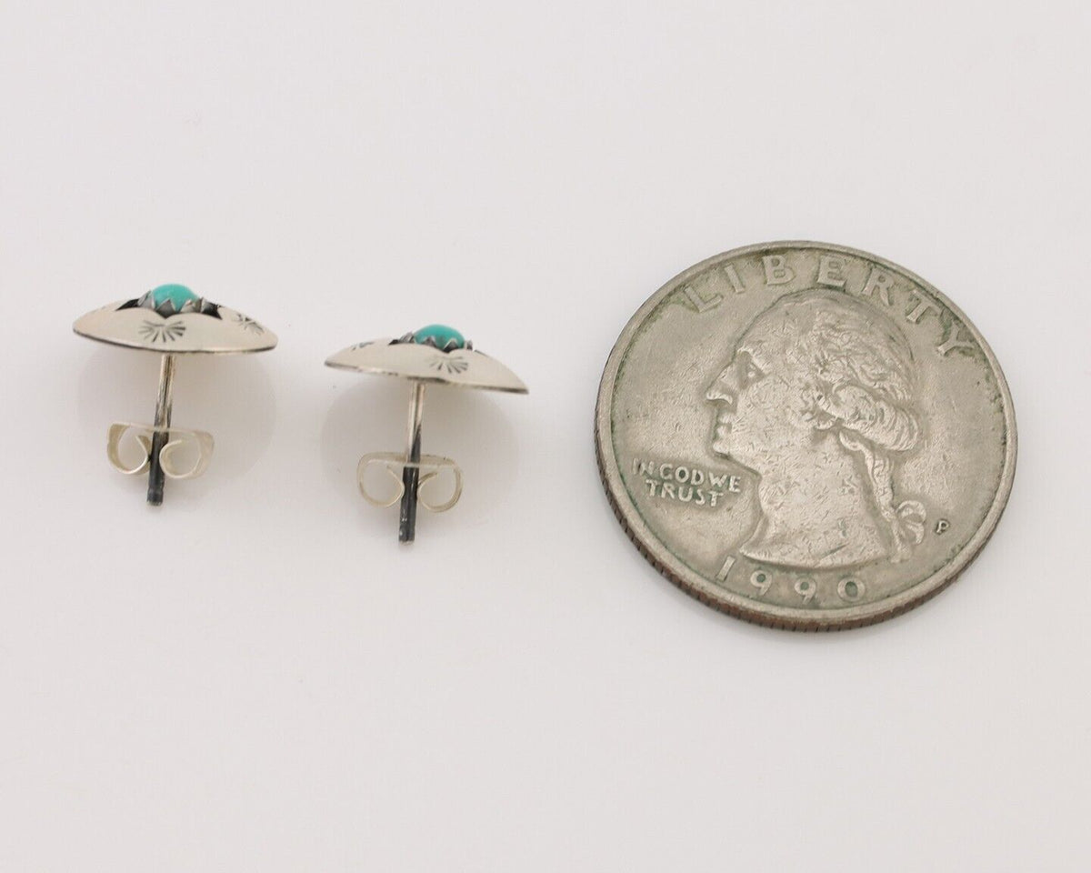 Navajo Handmade Earrings 925 Silver Natural Turquoise Native Artist C.80's