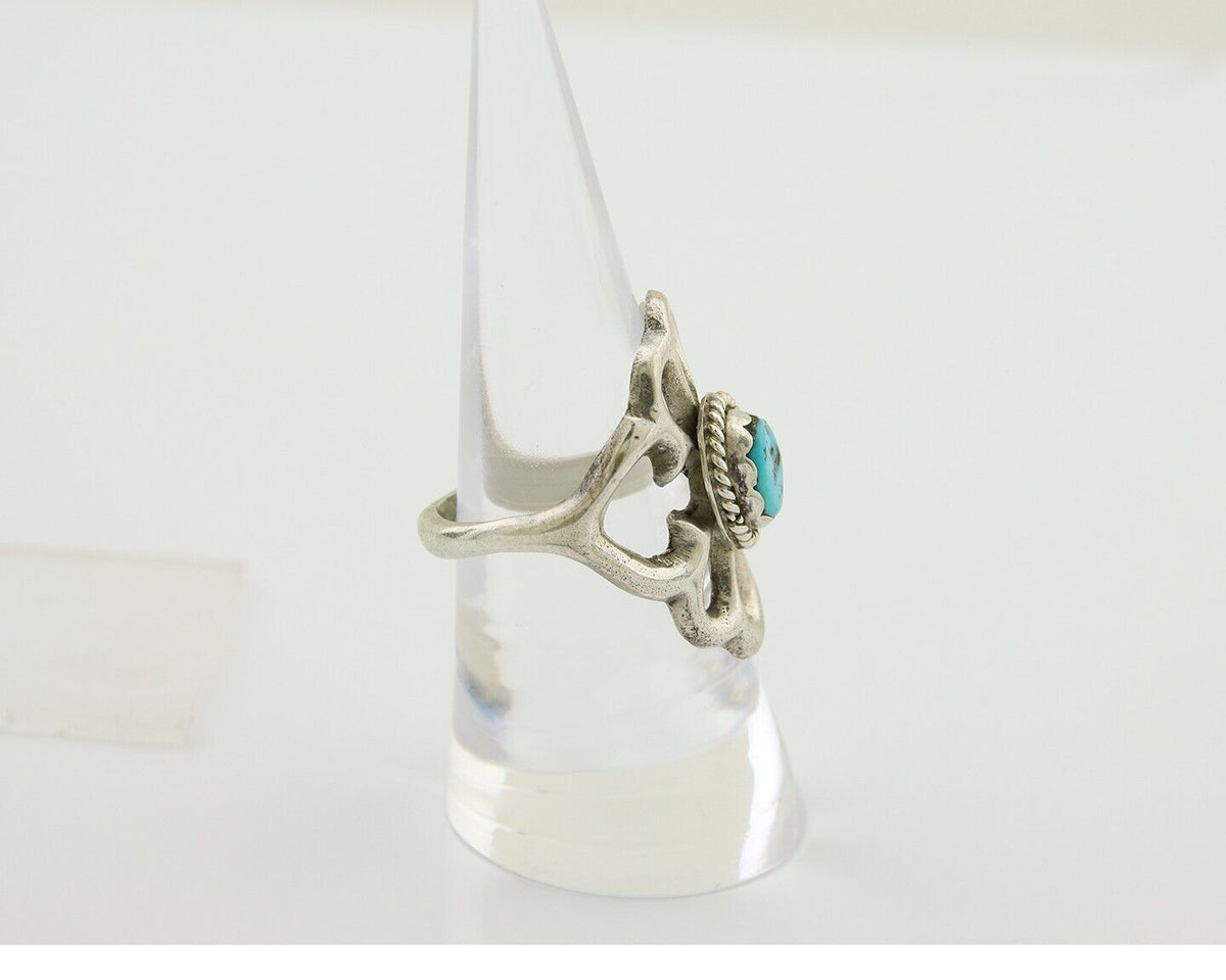 Navajo Sand Cast Ring 925 Silver Sleeping Beauty Turquoise Artist C.80's