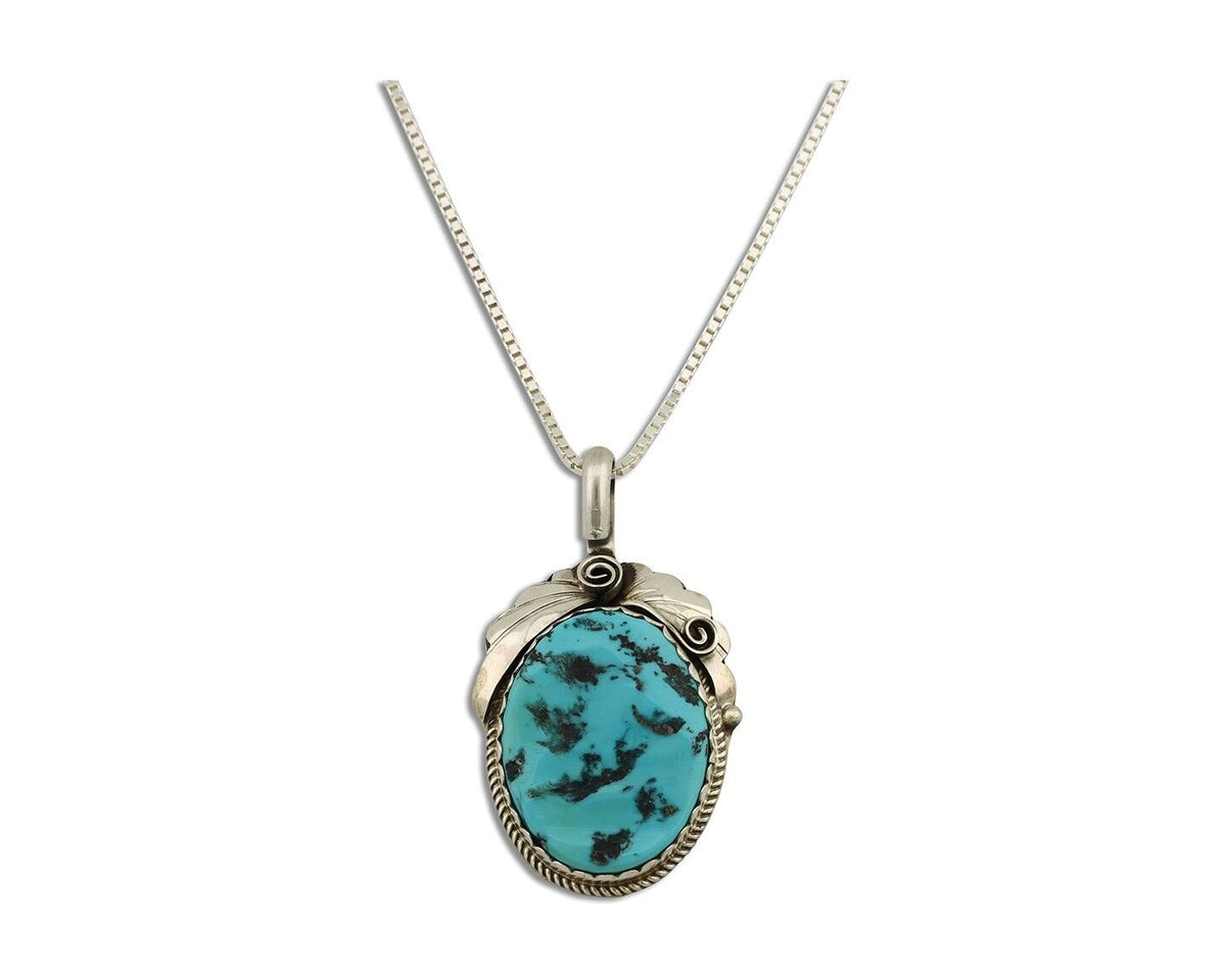 Navajo Necklace Pendant 925 Silver Turquoise Signed Justin Morris C80s