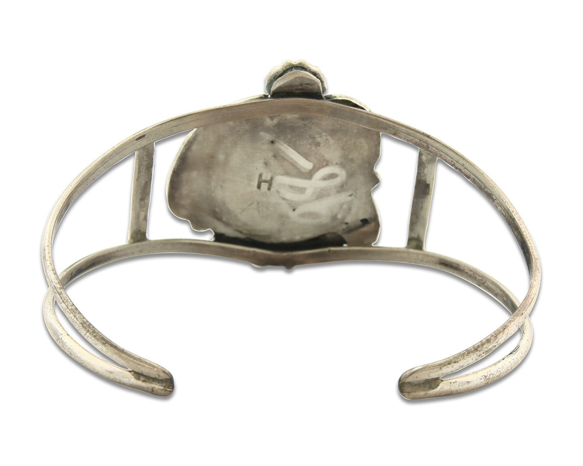 Vintage Navajo Bracelet 925 Silver Blue Turquoise Signed Herman Lee